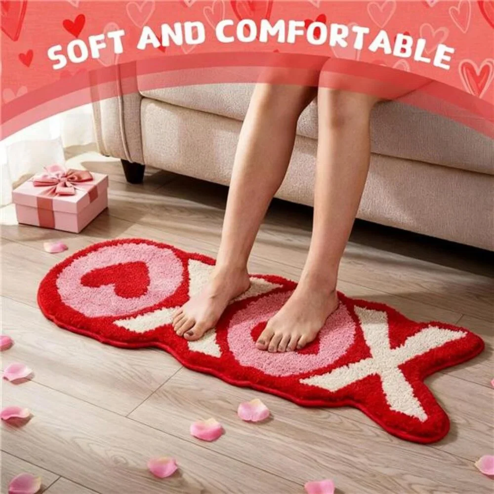 Valentine's Day Bathroom Rug Valentines XOXO Bath Rug 13.78 x 31.5 Inches